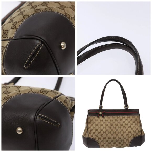 GUCCI GG Canvas Web Sherry Line Hand Bag Beige Gold Red - Picture 11 of 15